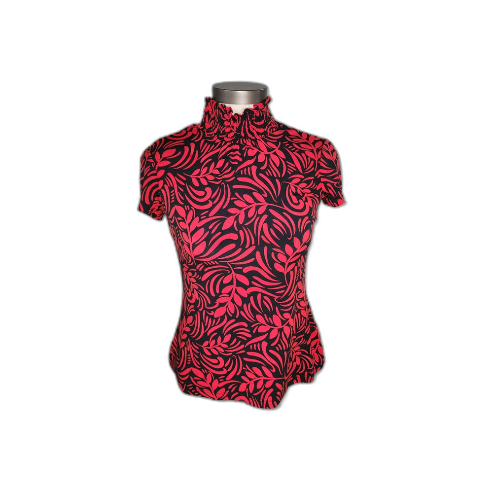Style & Co. Red & Black Short Sleeve Mock Turtleneck Top Size S
